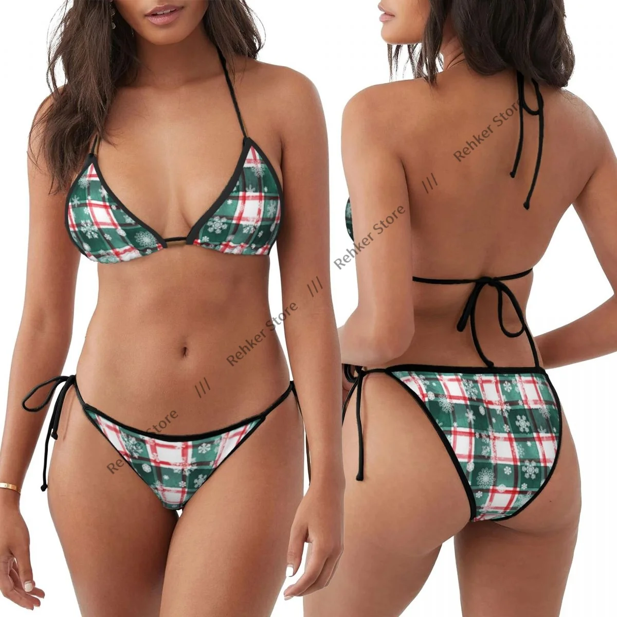 

Bikini Set Swimwear Women Swimsuit Sexy Push Up Swimming Bathing Suit Watercolor Stripe Plaid Snowflakes Beachwear Brazilian