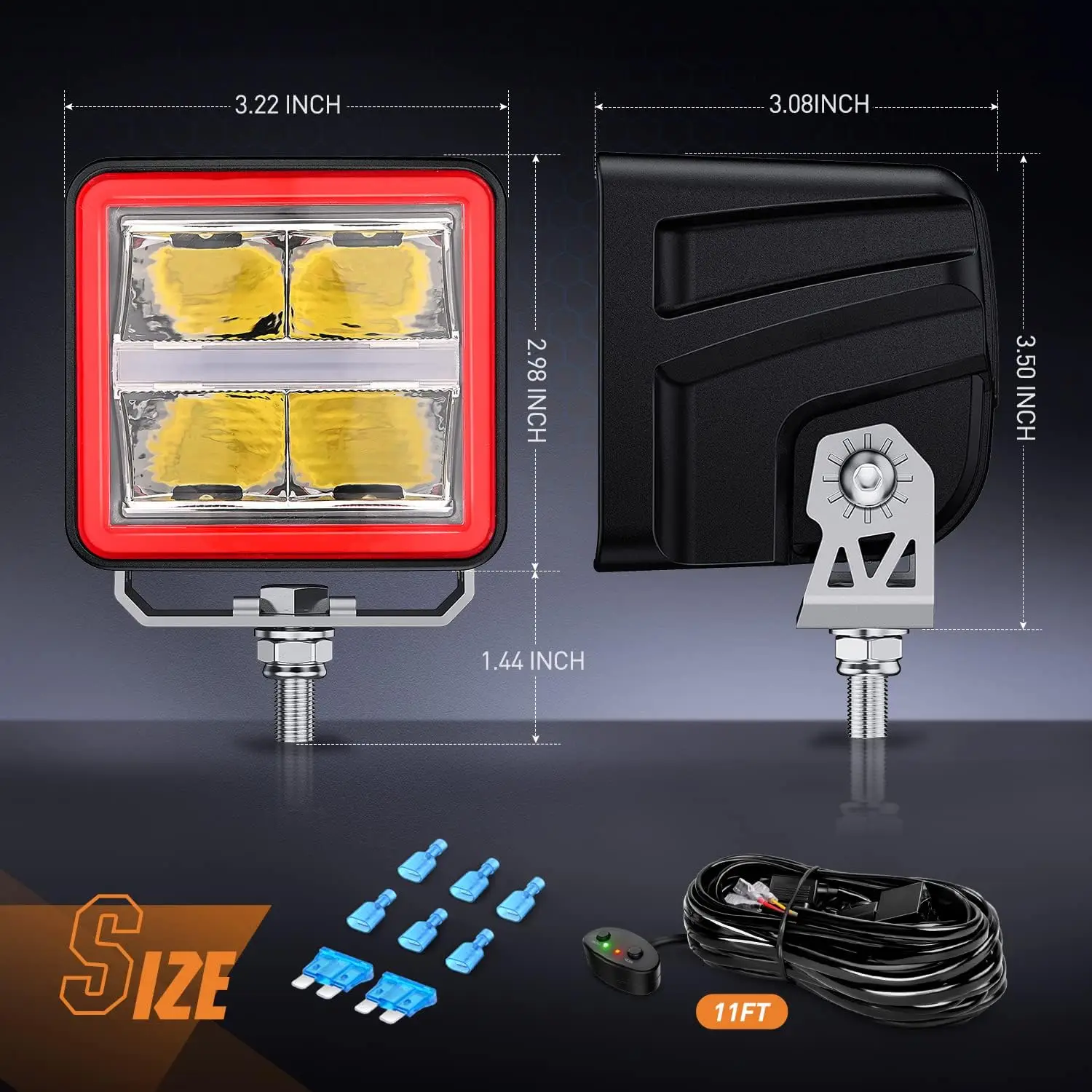 Nilight 3 Inch Cube LED Pod Light Bar with DRL 20 W 2200LM 10° Super Spot Offroad Driving Lights w/ 16AWG Wiring Harness Kit for Jeep Truck UTV 4x4 ATV