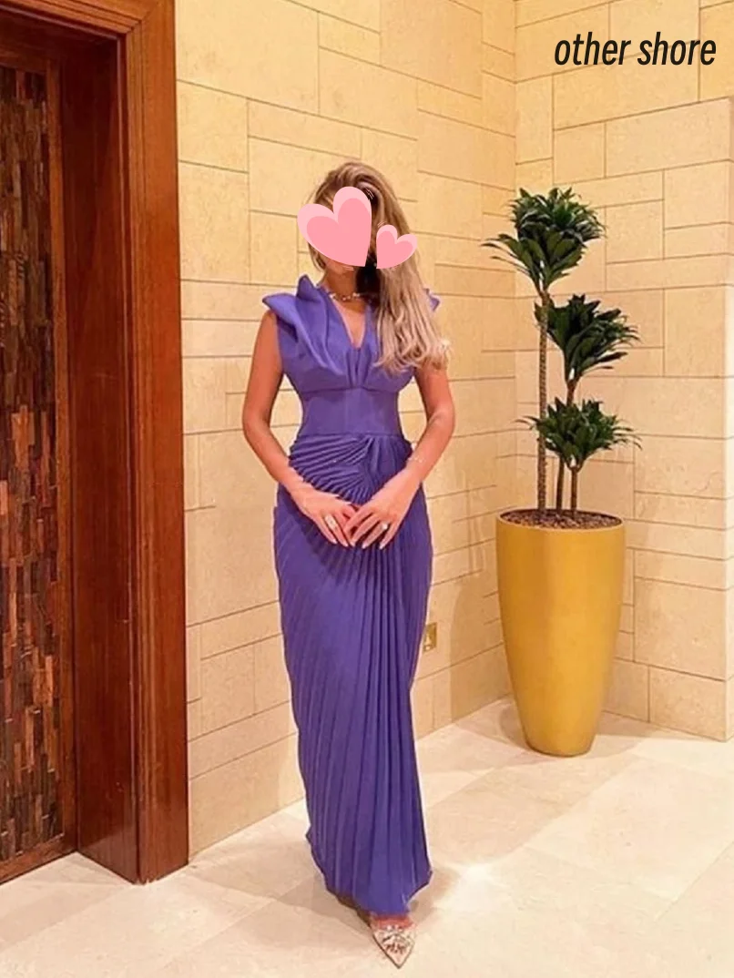 

Other Shore Elegant Vintage Sexy Sweet Purple Ruffle V-Neck Customize Formal Occasion Prom Dress Evening Party Gowns