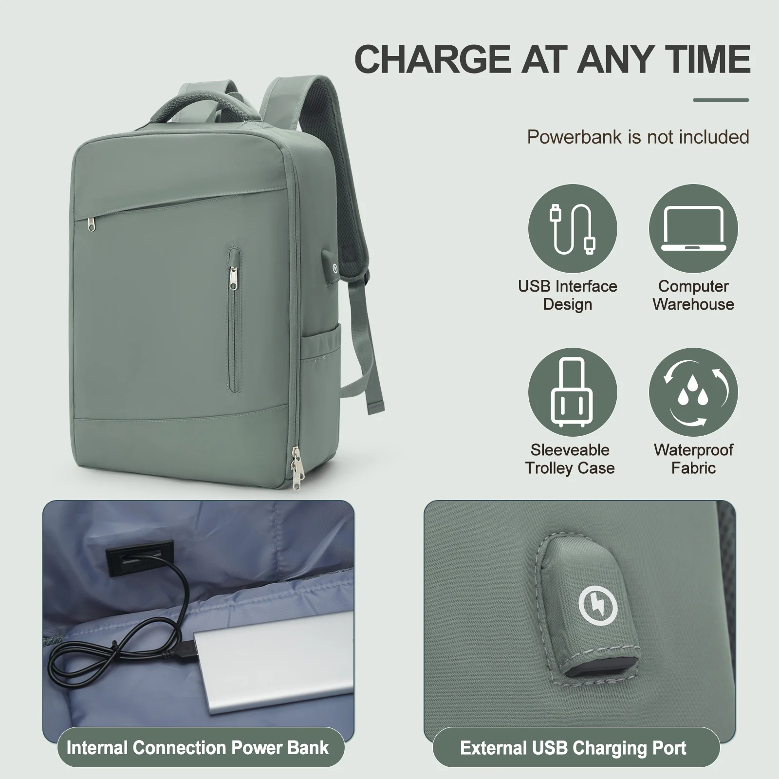 Travel Laptop Backpack, Business Sturdy Laptops Backpack with USB Charging Port, Carry on  Women Travel Backpack Waterproof  Bag