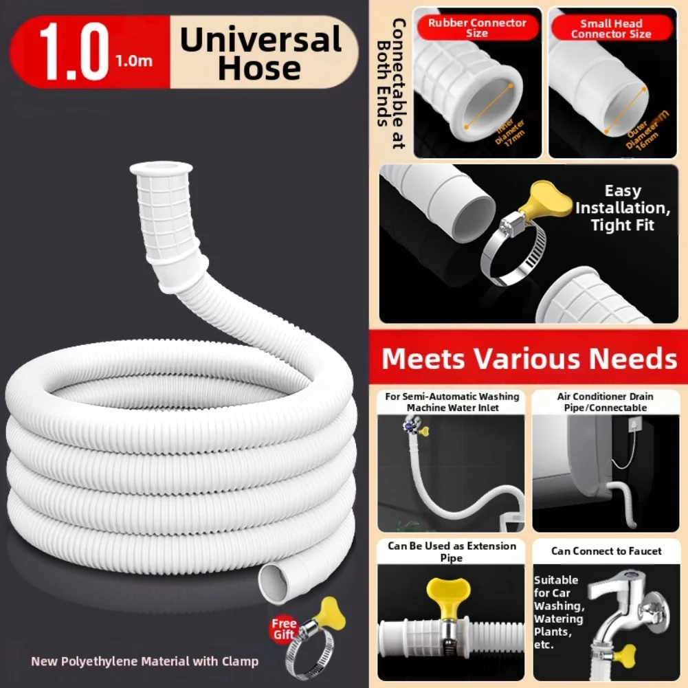 

1PC Washing Machine Drain Hose Flexible Plastic Water Pipe Extension Leak-Proof With Clamp Cuttable 1/1.5/3/4/5M