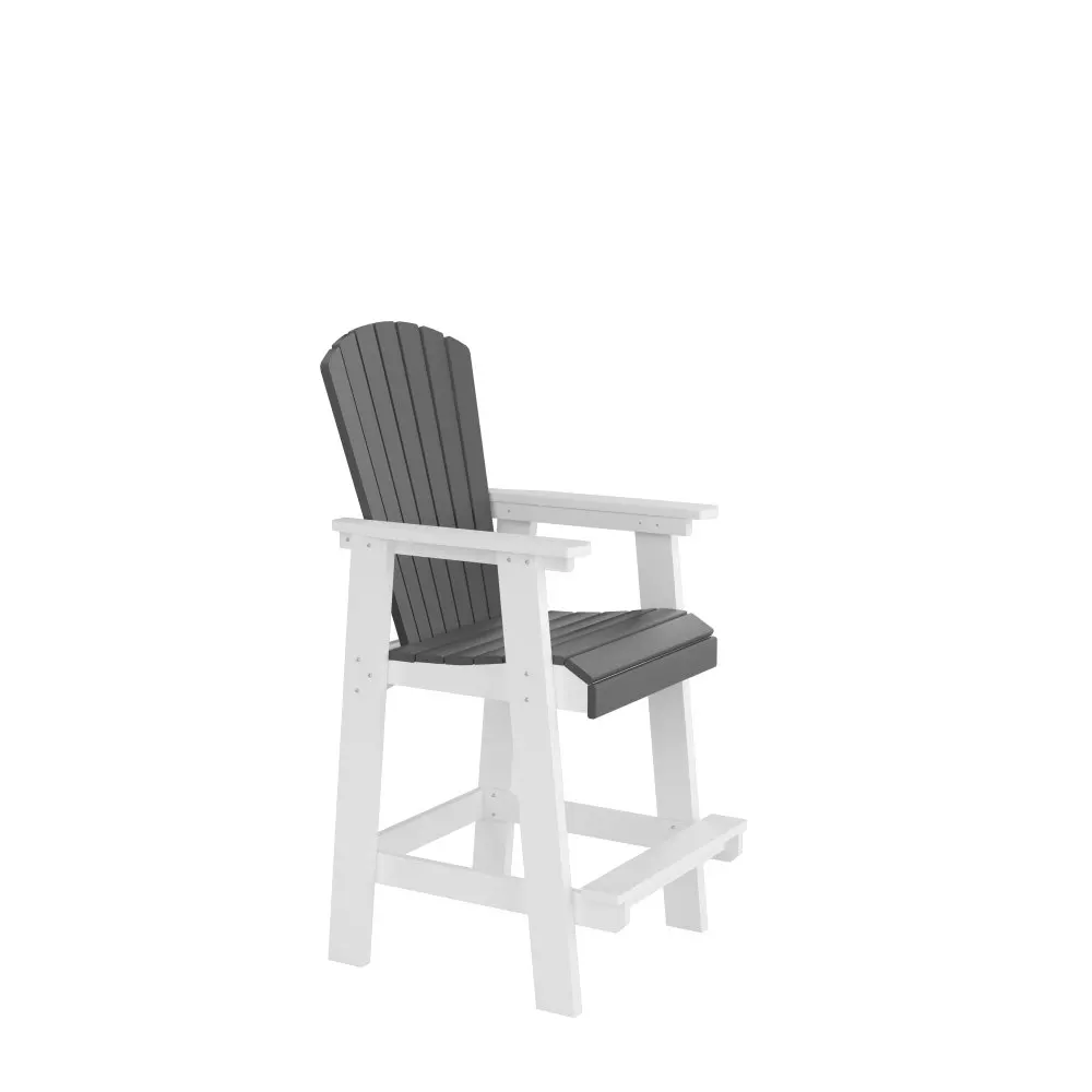 HDPE Bar Chair, Outdoor Tall Adirondack Chairs Set of 2, Patio Bar Stool Chair with High Back White + Gray,Set of 2 patio chair