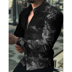 Fashion Luxury Men Shirt Single Breasted Shirt Casual Digital Splicing Printed Long Sleeve Tops Men's Clothing Hawaiian Cardigan