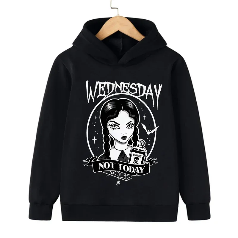 Wednesday Adams Cartoon Print Children Hooded Hoodie Spring Autumn Kids Girl Boy Clothing Pullover Punk Style Sports Sweatshirt