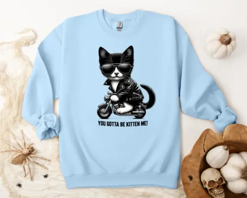 Polarshe Crazy Cat, Motorcycle and Cat, Cute, Animal Lover, Cool, Black Cat / Sweatshirt