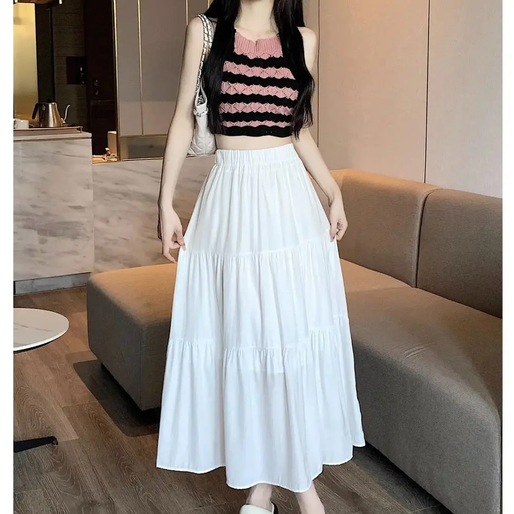 Classic Tiered Long Skirt Pleated A-Line Maxi Skirt Flowy Elastic Waist Boho Skirt Summer Women's Clothing