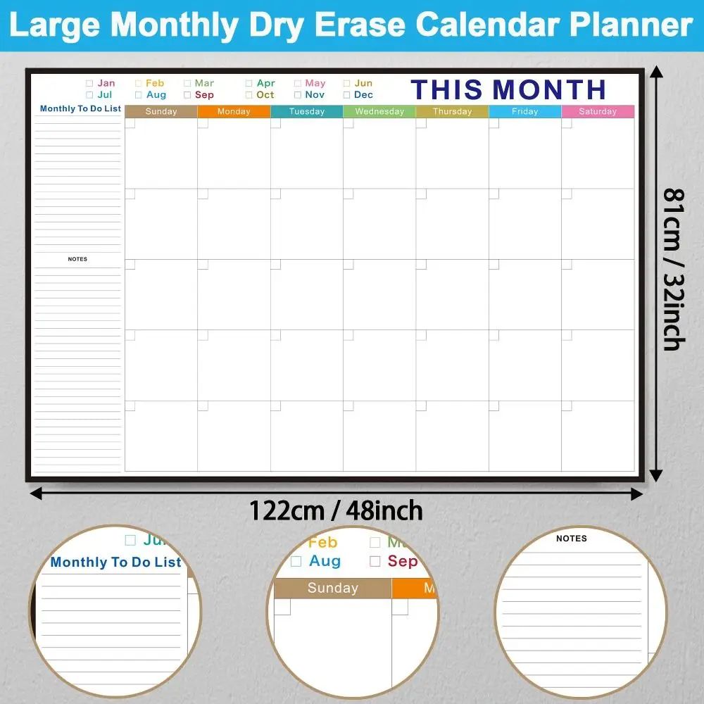 Reusable Calendar Bulletin Board Tear Resistant Erasable Monthly Planner Board Waterproof Foldable Whiteboard Calendar Home