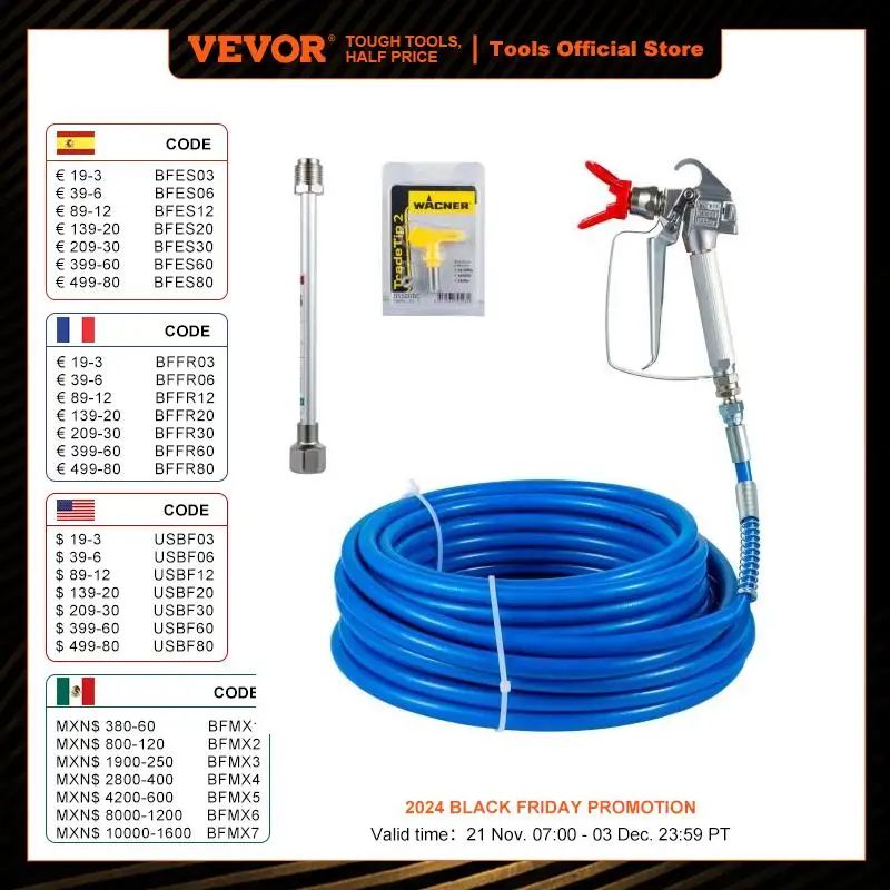 VEVOR Airless Paint Spray Hose Kit 50ft 3600 PSI High Pressure Fiber-Nylon Tube w/8