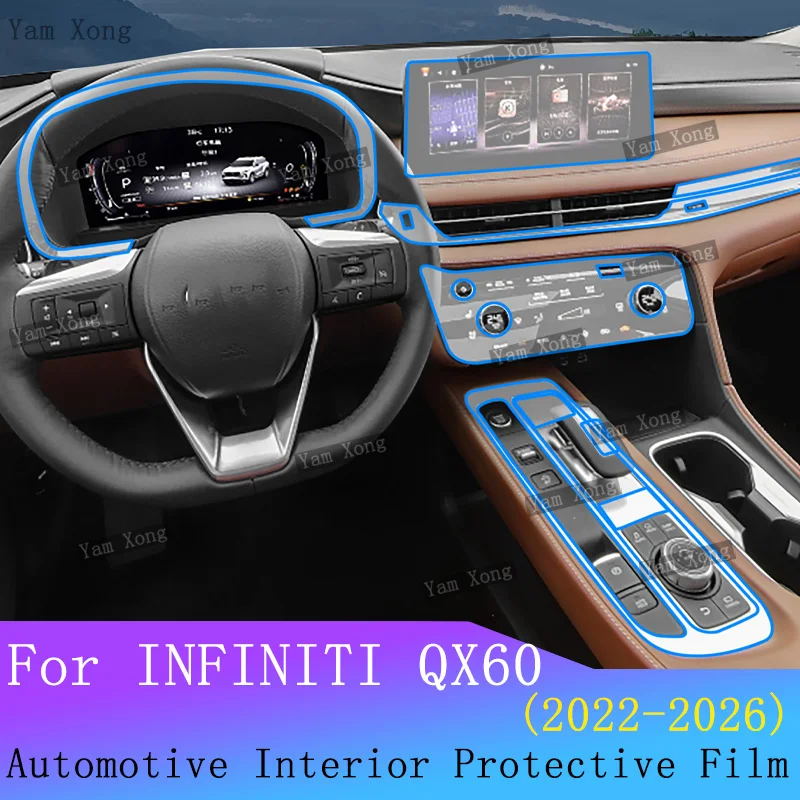 

For INFINITI QX60 2026 2025 2024-2022Full set interior film Transparent TPU Gear Panel Navigation Center Console Protection Film