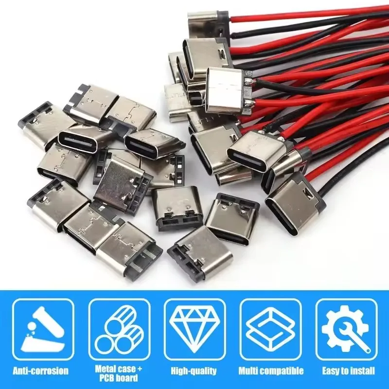 Cable USB C Tipo-C de 2 Pines para Soldar, Conector Tipo C Hembra a Prueba de Agua, Extensión de Cable de 2P para Soldar, para Reparación de Teléfonos y Proyectos DIY 2