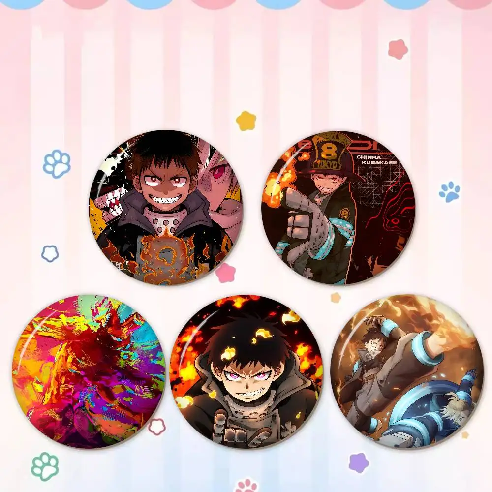F-Fire-Force Intense-Fiery 32/44/58mm Round Cartoon Brooches Handmade Pins for Backpack Jewelry Accessories Gifts Creative Badge