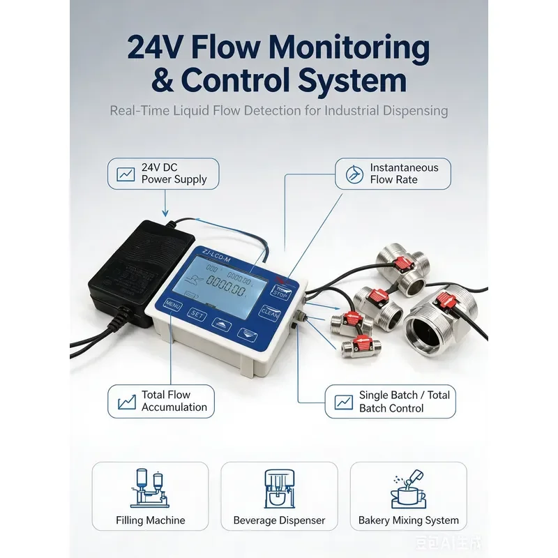 SEA LCD-M Liquid Flow Sensor Controller Kit 24VDC Stainless Steel Turbine Counter Flow Meter for Beverage Filling Machines