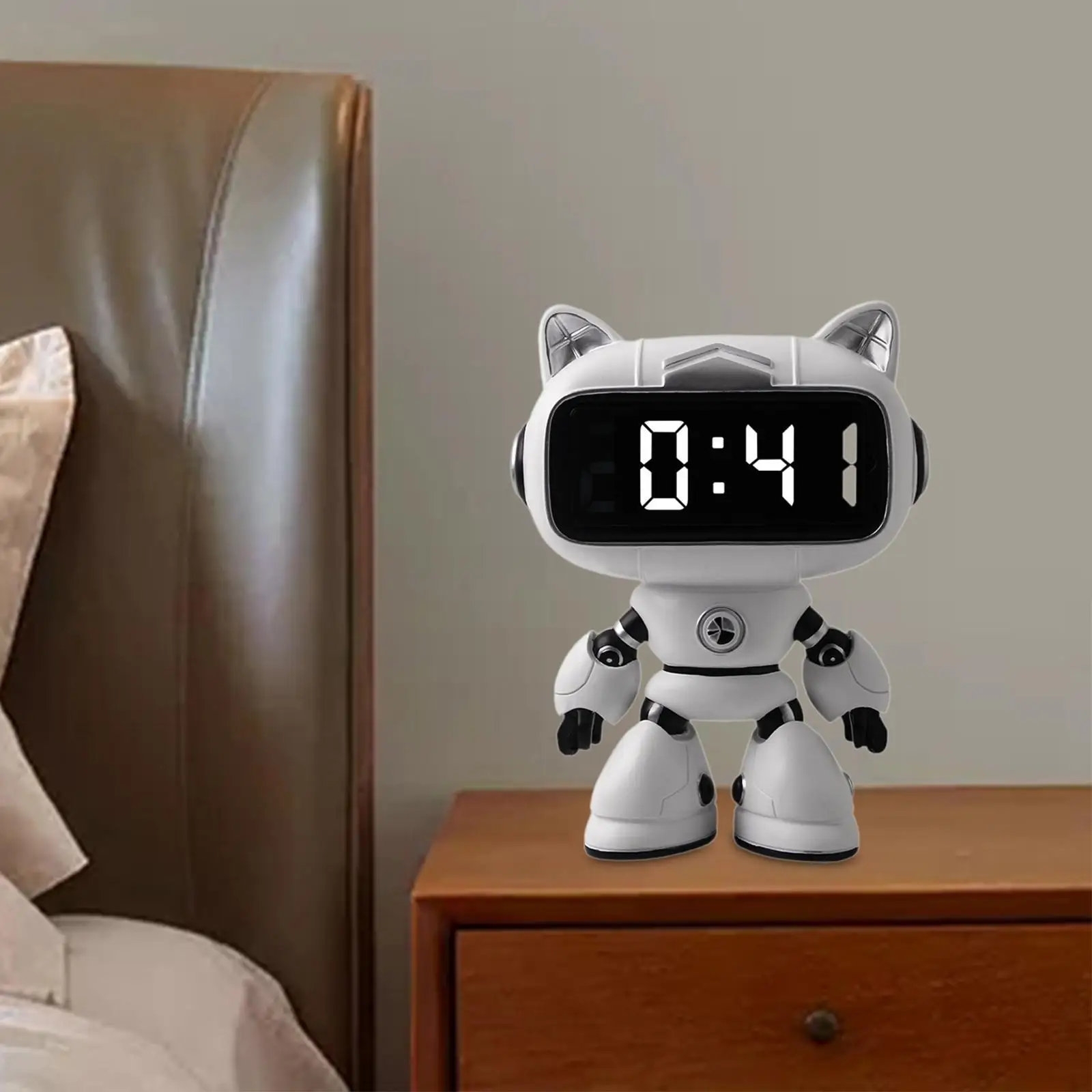 

Robot Cat Sculpture Date Display Silent Decorative Non Ticking Desk Clock for Living Room Bedside Tables Countertops Shelf Home