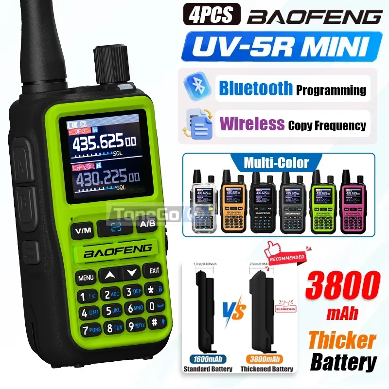 Baofeng UV-5R Mini 3800mAh Walkie Talkie AM FM Bluetooth Programmming Dual PTT Type-C 999CH NOAA Portable Ham Radio Multi Color