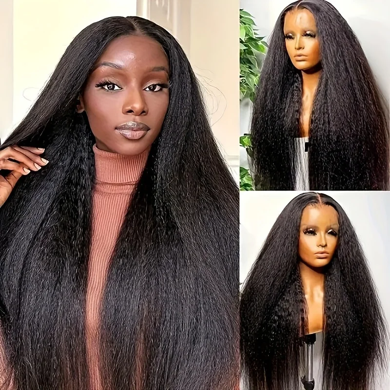 Kinky Steil 13X4 Transparant Kant Front Human Hair Pruiken Yaki Recht Menselijk Haar Pruiken Voor Vrouwen Braziliaanse Remy Menselijk Haar Pruik