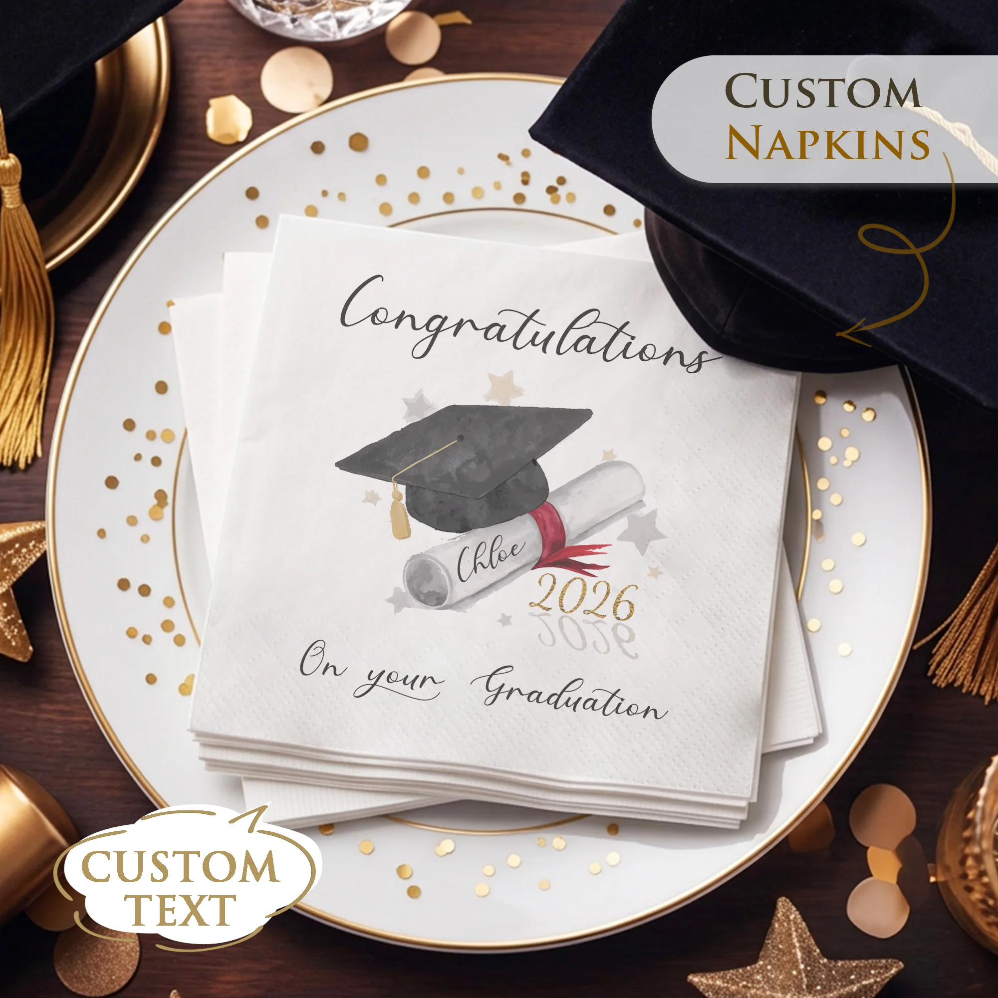 

Personalized Paper Napkins Disposable Custom Graduation Season Napkins of Your Text for Graduation party,student party,school