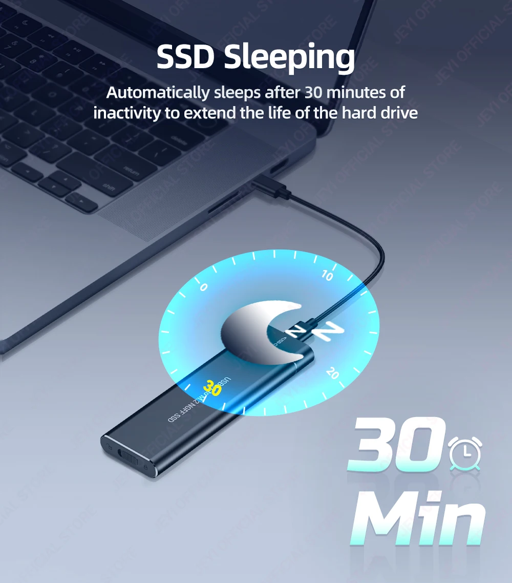 JEYI USB 3.1 (5 Gbit/s) M.2 SATA SSD-Aluminiumgehäuse schläft automatisch nach 30 Minuten – unterstützt 2230-2280 SATA SSDs (B+M-Taste). – Detail 3