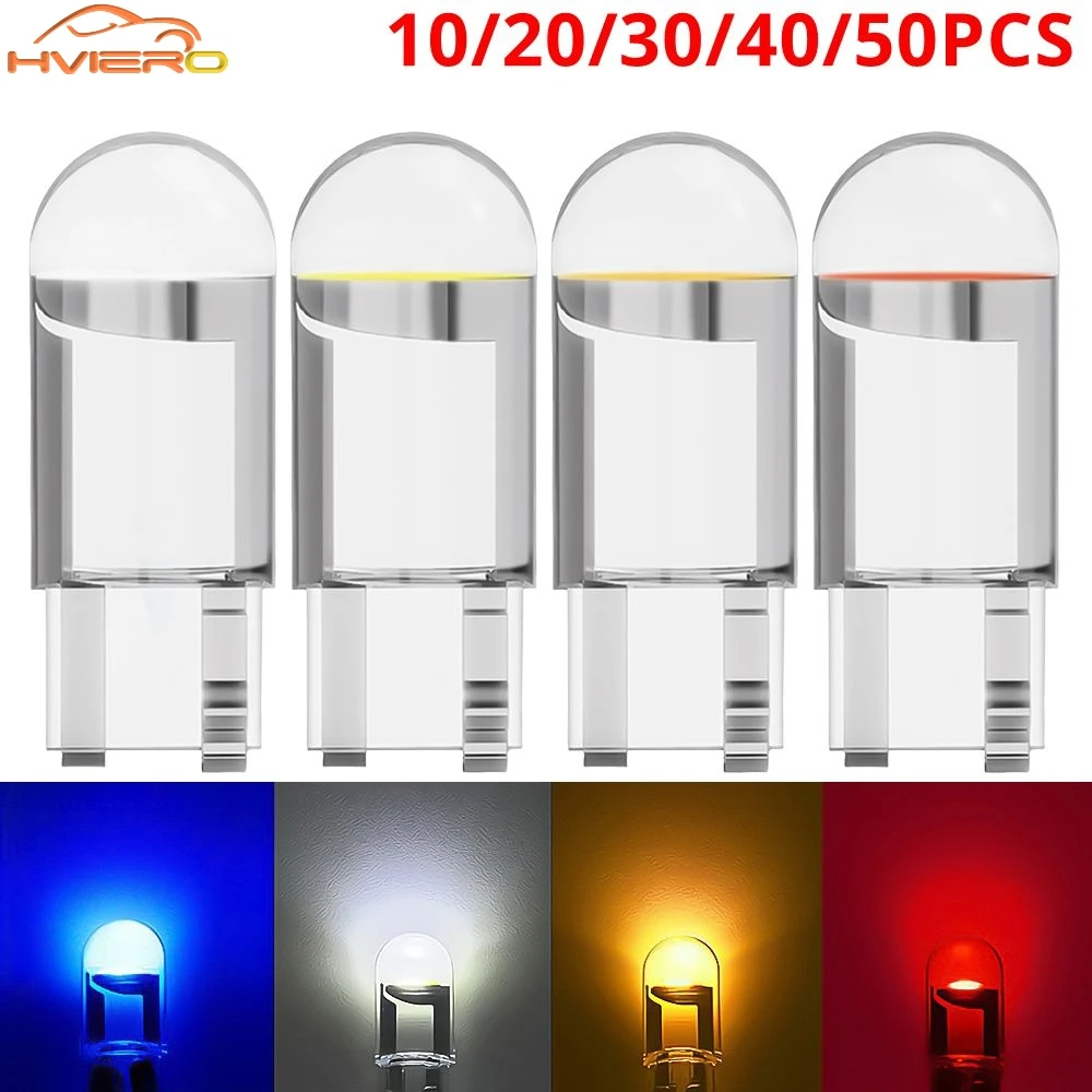 

10-50X PCS Car LED COB Bulb T10 W5W Signal Light 12V 7500K White Auto Interior Dome Reading License Plate Lamps Wedge Side Bulbs