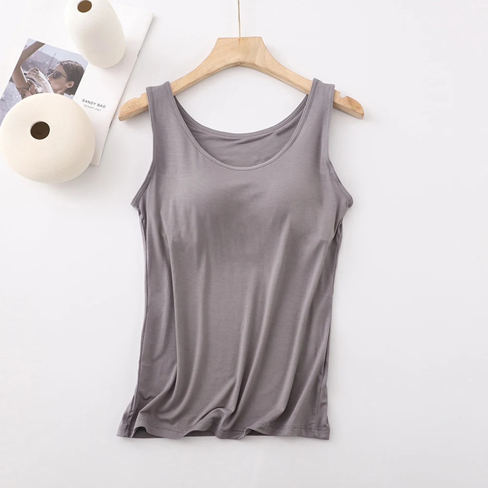 2024 New Women's Sleeveless V-neck Tank Top Fashion Sexy Casual Solid Camis Soft Breathable Built in Padded Sports Tank Top