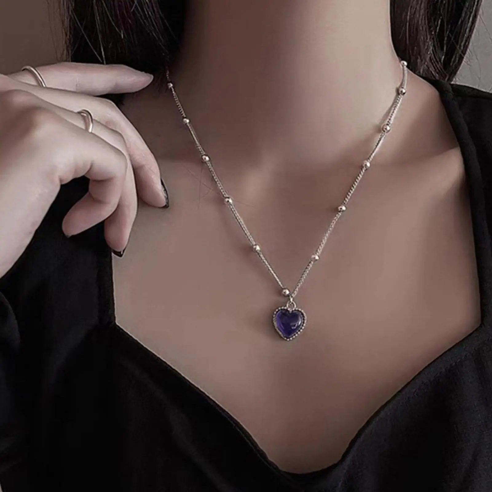 Thermochromic Mood Monitor Heart Pendant Necklace Color Change As Emperature Women Girls Clavicle Chain Necklaces Lover Jewelry