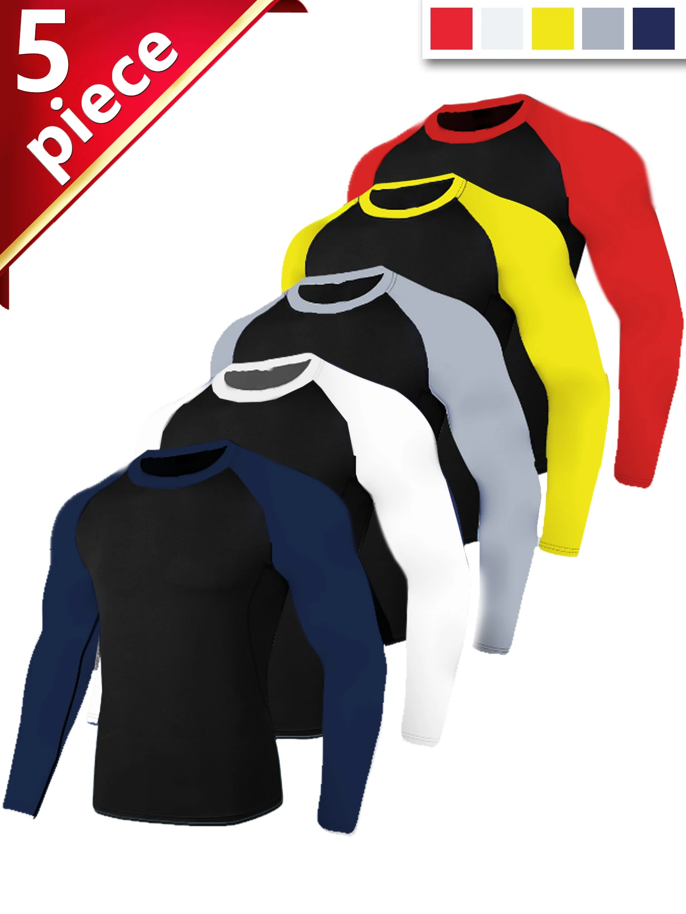 

5PCS Men's Compression Long Sleeved Top Exercise Shirt With High Elasticity, BreathabilityMoisture Wicking Base Shirt, Outdoor
