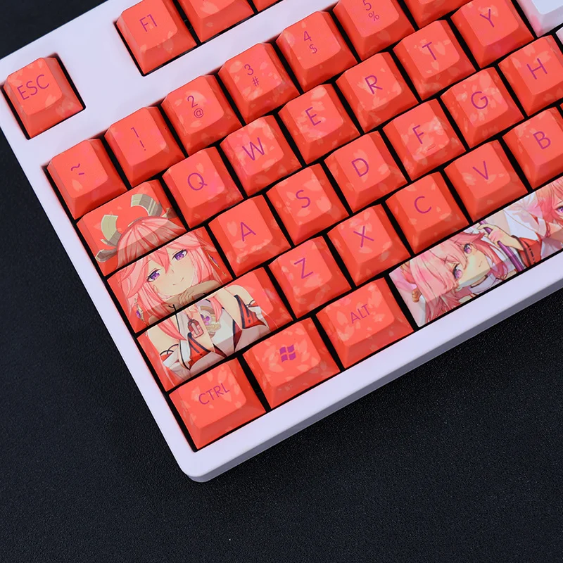 1 Set PBT Dye Subbed Keycaps Two Dimensional Cartoon Anime Gaming Key Caps Cherry Profile Keycap For Genshin Impact Yae Miko