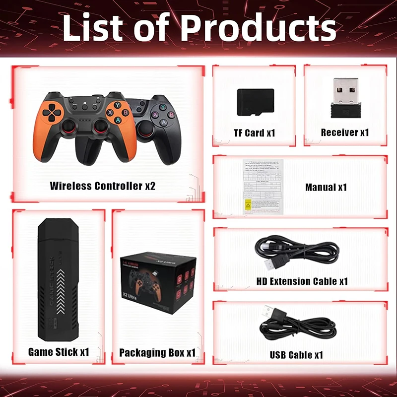 X2 Ultra Game Stick 256GB 60000+ Retro Games TV وحدة تحكم ألعاب محمولة لوحات ألعاب لاسلكية لعبة فيديو HD مخرج لـ PS1 نينتندو #6