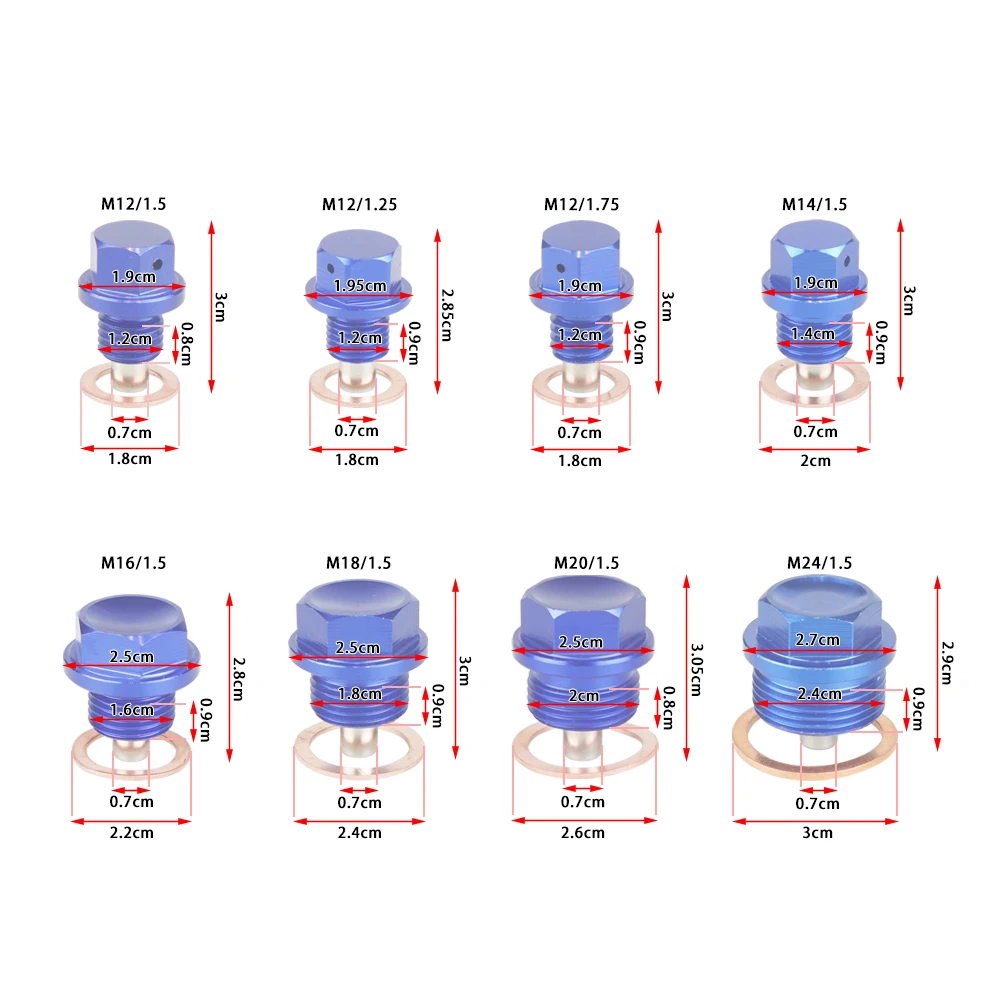 Magnetic Oil Drain Plug Oil Drain Sump Nut M12x1.25/1.5/1.75 M14-M24x1.5 Aluminum Alloy Gearbox Oil Sump Drain Plug