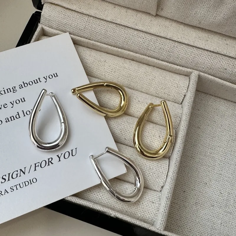 Geometric Women Female 925 Sterling Silver Twist U Shape Clip Earrings on Ear Jewelry