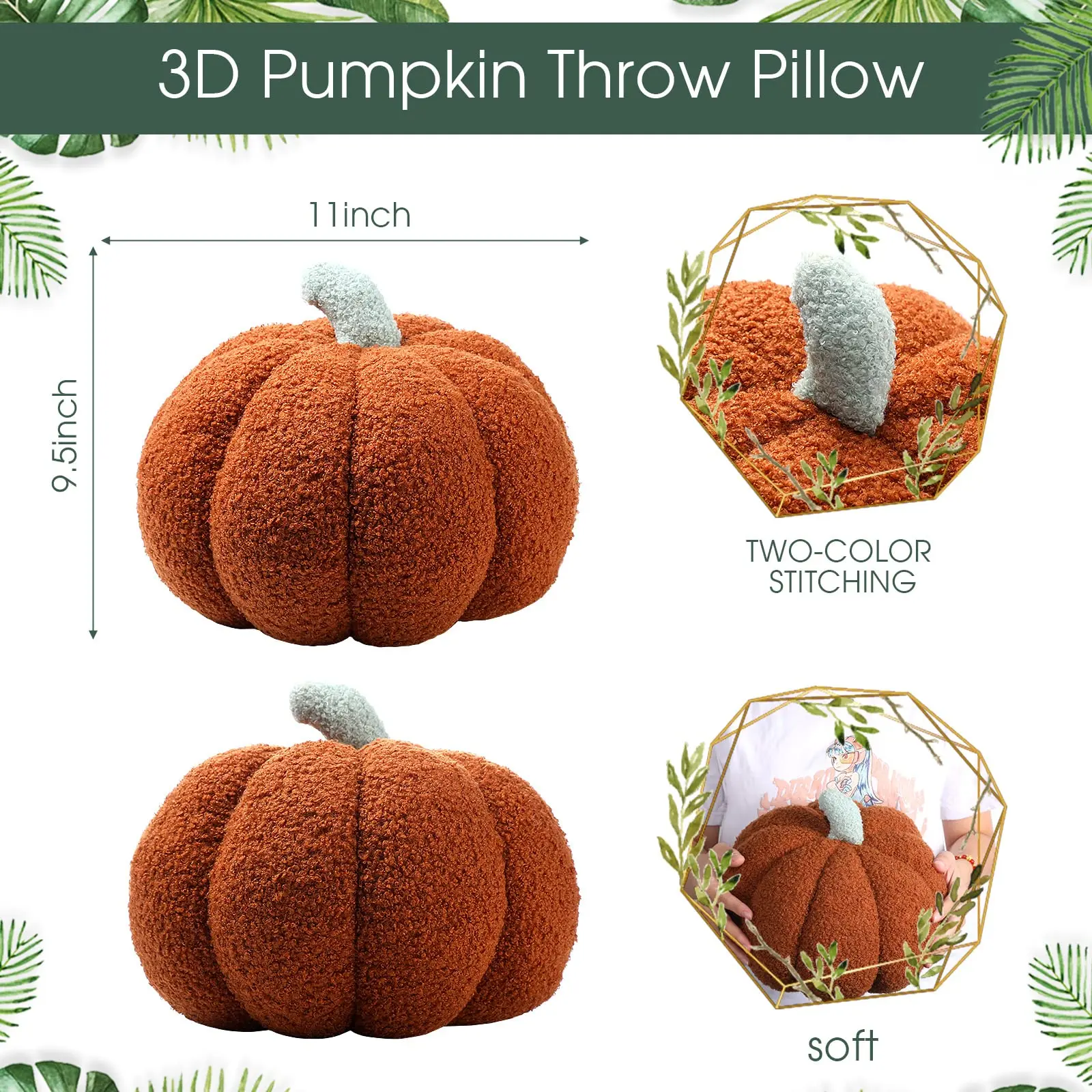 Queekay 2 Pcs Pumpkin Pillow Fall Decor Cushions,Brown