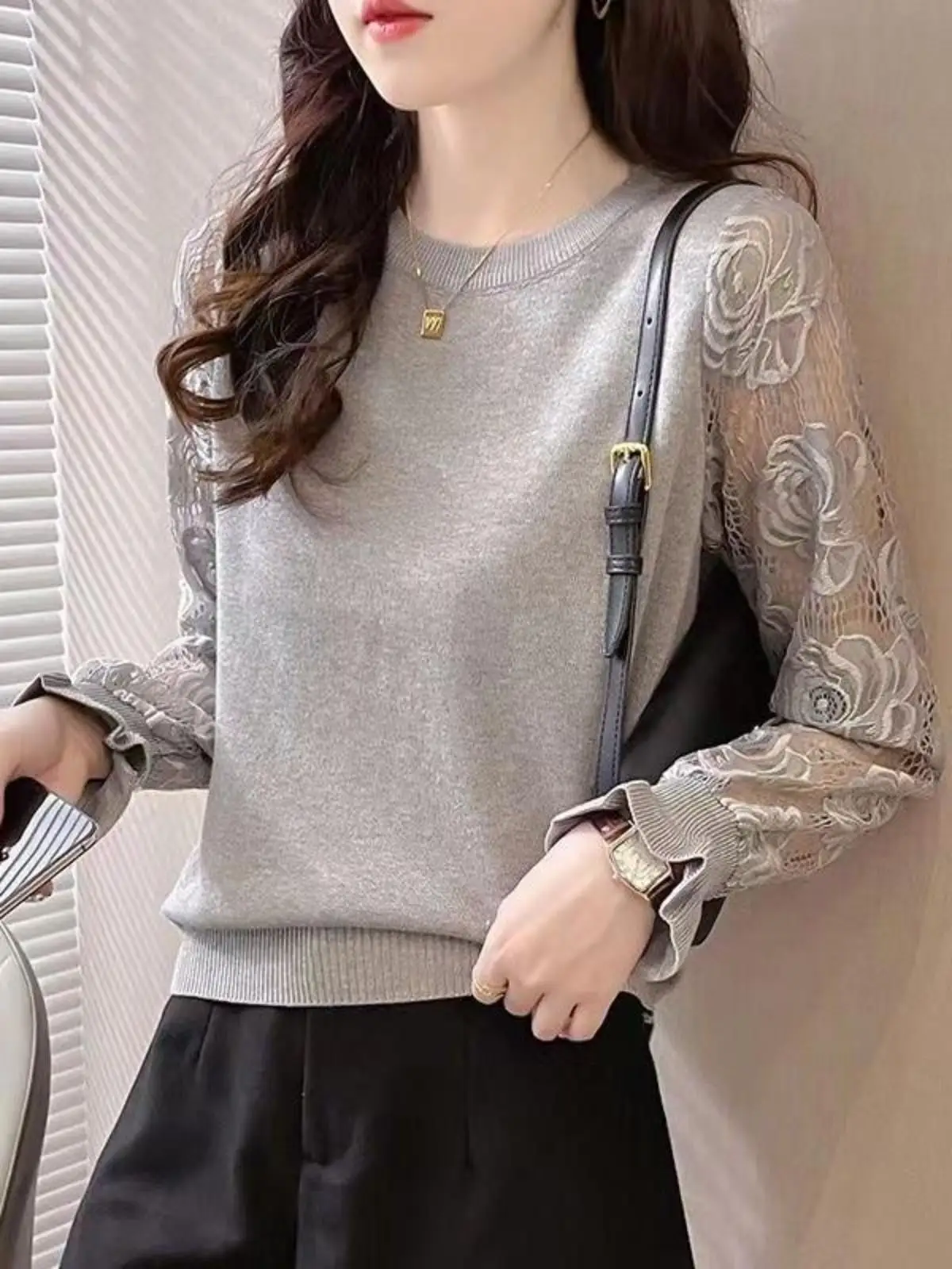 spring-autumn-lace-splicing-long-sve-knitted-sweater-thin-round-ne-design-for-ladies-base-layer-ear-cover-faionable