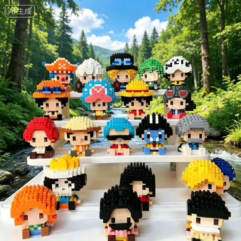 New ONE PIECE Sun God Nika Luffy Micro Action Block Chopper Ace Buggy 3D Anime Model Assembly Mini Bricks Figure Toys for Gift