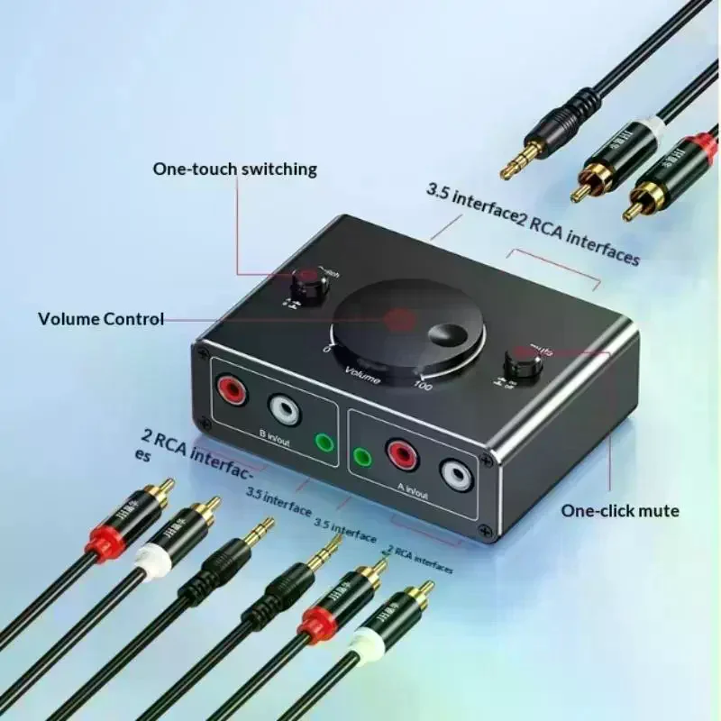 3.5mm  Stereo Bi-Directional Audio Switcher 1 In 2 Out Or 2 In 1 Out 3.5mm 2 Audio Switcher With Mute Button