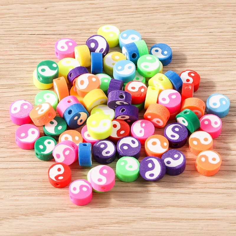 Tusember 100 Stück bunte, bunte, böses Auge-förmige Ton-Abstandshalter-Perlen für DIY-Armbänder, Halsketten und Schmuckherstellung – Detail 10
