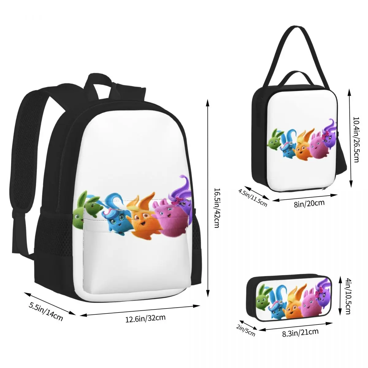 Sunny Bunnies Backpacks Boys Girls Bookbag Students School Bags Cartoon Kids Rucksack Lunch Bag Pen Bag Three-Piece Set