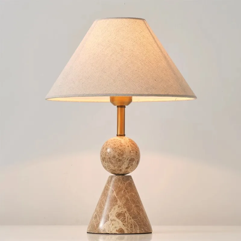 

Marble Desk Lamp American Bedroom Bedside Lamp Simple And High-End Design Creative Cloth Cover Living Room Office Table Lamp