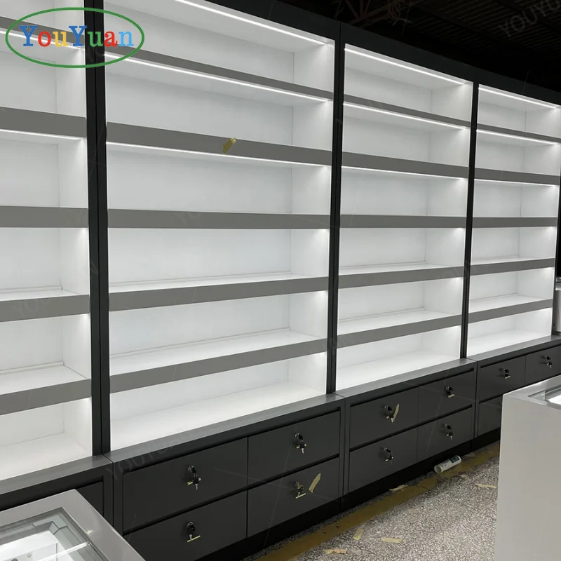 (customized)Smoke Shop Display Counter Dispensary 3D Design Store Interior Glass Display Showcase Smoke Shop