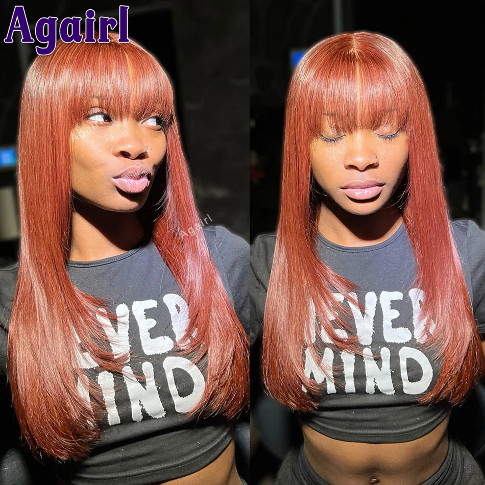 

13X6 Maple Leaf Red Silky Straight Lace Frontal Wigs Reddish Brown 100% Human Hair Wigs With Bangs For Women On Sale Clearance