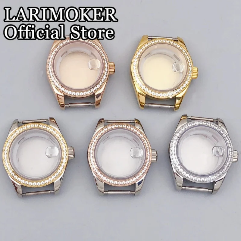 LARIMOKER 27mm Lady's Sapphire Glass Stainless Steel Two Tone Diamond Bezel Watch Case Suitable For NH05 NH06 Automatic Movement