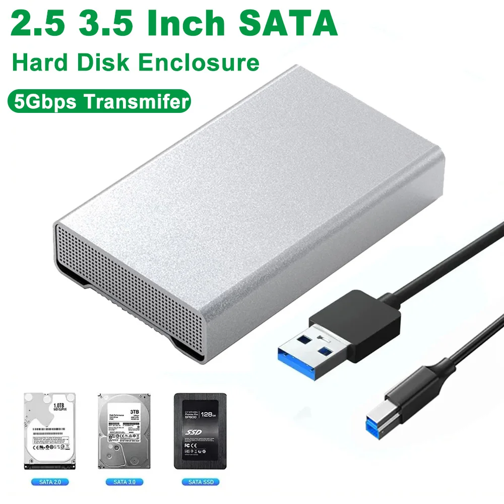 Carcasa de disco duro externo, carcasa de 2,5 pulgadas para HDD, SSD, SATA a USB 3,5, 5Gbps, HD, 20TB, 3,0