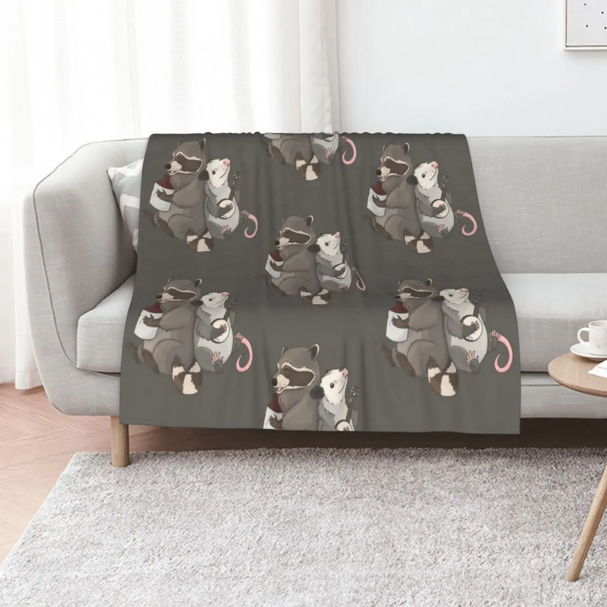 Opossum and a Racoon playing instruments Throw Blanket Tourist Decoratives Travel Bed Luxury Designer Blankets