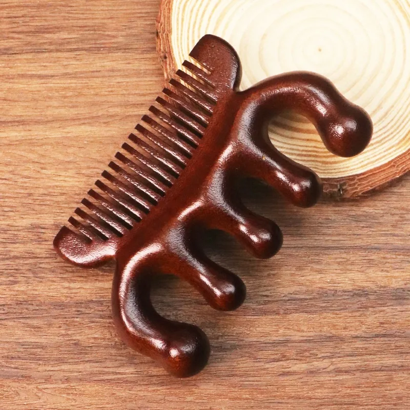 Двусторонняя массажная расческа для волос с меридианом, безручная китайская иглоукалывающая расческа для головы, кровообращение, расческа с меридианом из сандалового дерева, кожи головы