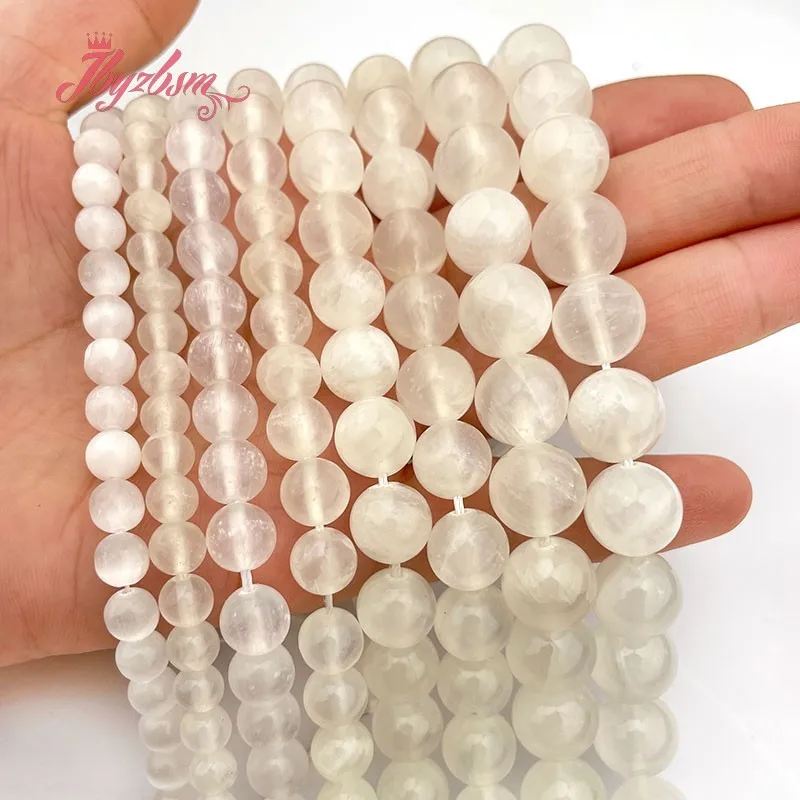 Natural Selenite Beads Round White Smooth Stone Loose DIY Strand 7inch/15inch For Necklace Bracelet Jewelry Making Free Shipping