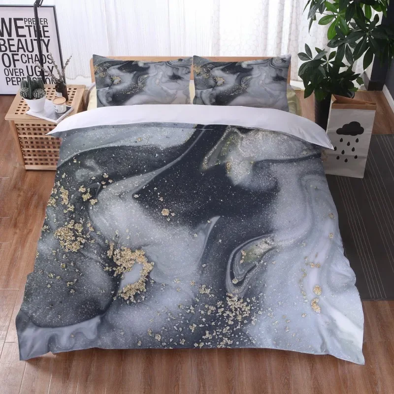 Black And White Sands Composed Of Marble Reactive Printing Bedding Gorgeous Color Duvet Cover Pillowcase Bedroom Decoration