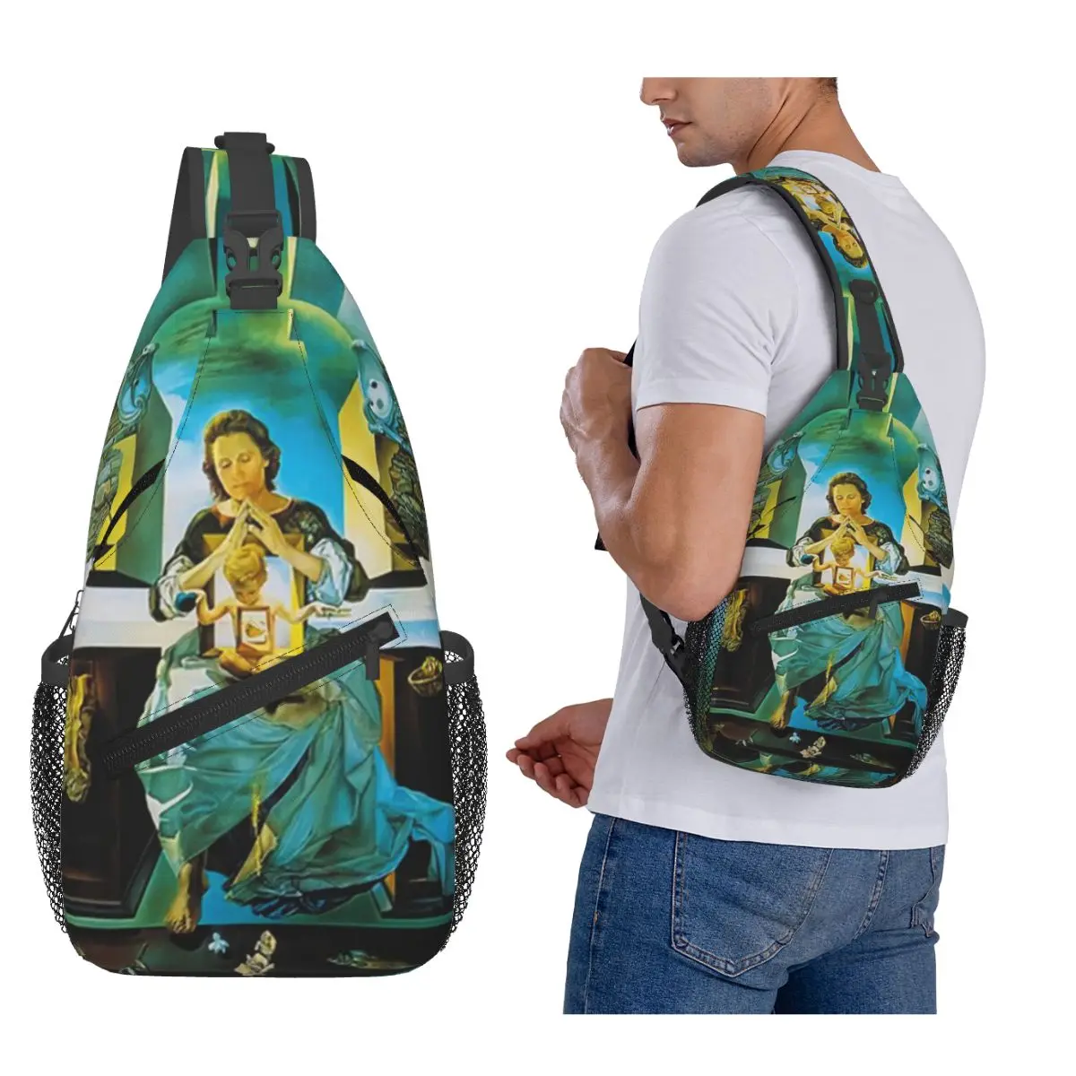 

Salvador Dali Gala Paint Chest Bag Men Sling Crossbody Backpack Chest Bag Traveling Hiking Daypack Shoulder Bag