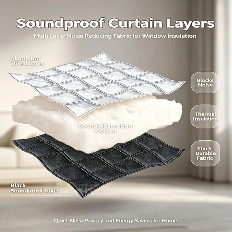 Thick Street Noise Soundproof Window Curtain, Full Blackout Thermal Insulated Cover, Windproof Cold Block Winter Window Blind