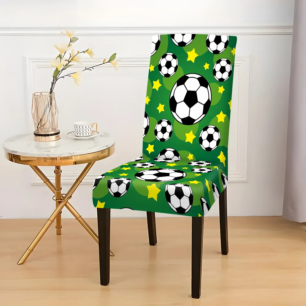 2024 New Soccer & Star Print Elastic Chair Cover, Summer Outdoor/Indoor Universal, Washable Anti - Slip Fur