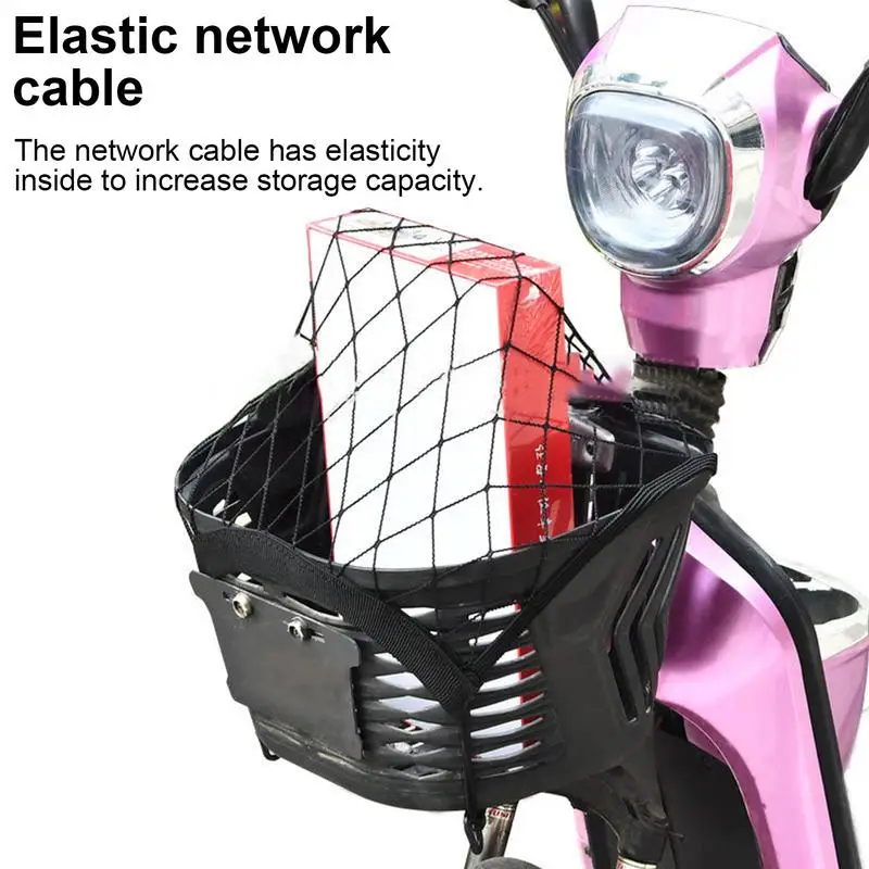 Motorcycle Cargo Net Polyester High Elastic Cargo Net with 4 Adjustable Hooks 360 Degree Rotatable Motorcycle Net Supplies