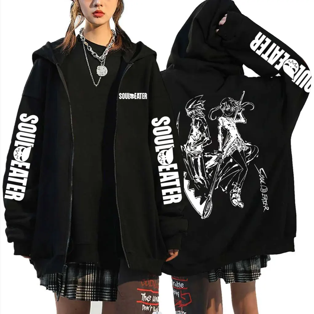 

Anime Soul Eater Soul Evans Maka Albarn Zipper Hoodie Men Women Fashion Oversized Streetwear Male Vintage Manga Zip Up Jacket
