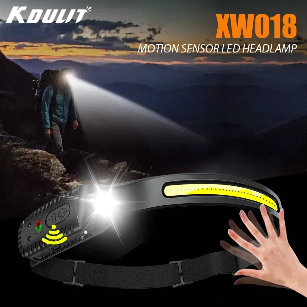 KDULIT XW018 COB LED Induction Headlamp Rechargeable Head Flashlight Fishing Camping Headlight Led Head Torch Built-in Battery